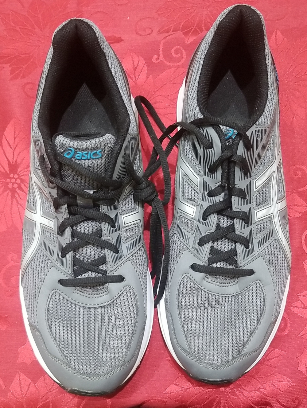 Asics Men’s Gray and Black Athletic Running Shoes with Blue Logo